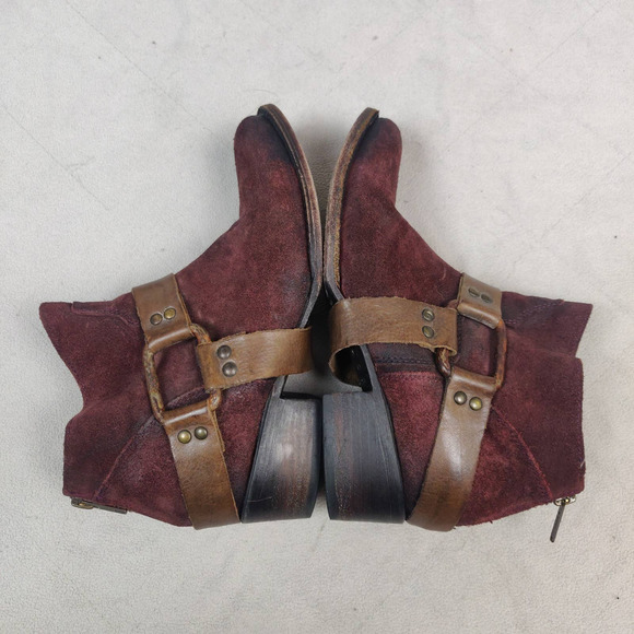 Freebird by Steven Ankle Boots Women's 7 Phlow Red Suede Leather Harness Bootie - Picture 5 of 10